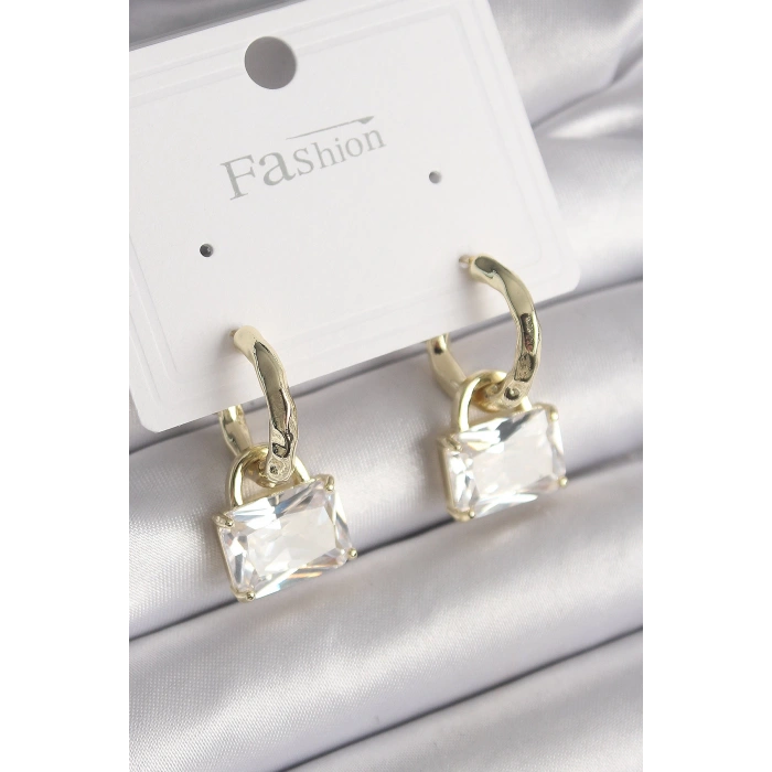 Pirinç Gold Renk Sallantı Zirkon Taşlı Çanta Model Kadın Küpe