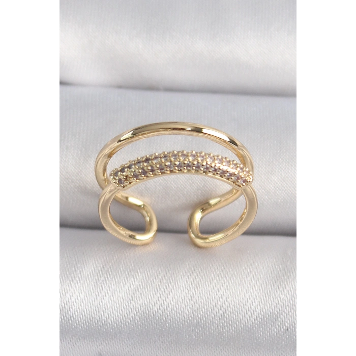 Pirinç Gold Renk Zirkon Taşlı Kadın Yüzük