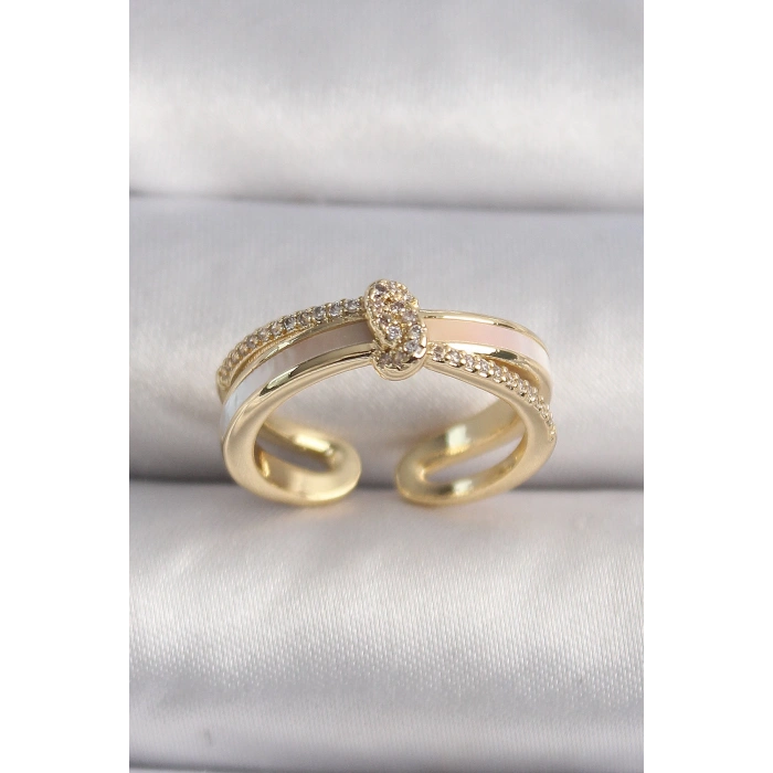 Pirinç Gold Renk Zirkon Taşlı Düğüm Model VIP Seri Kadın Yüzük