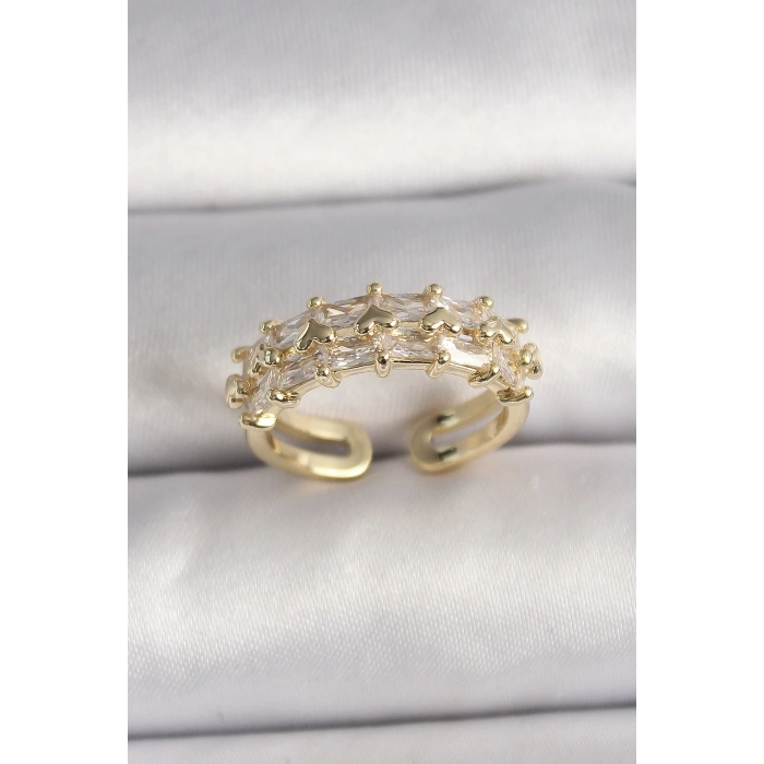 Pirinç Gold Renk Zirkon Taşlı Ayarlanabilir Yüzük
