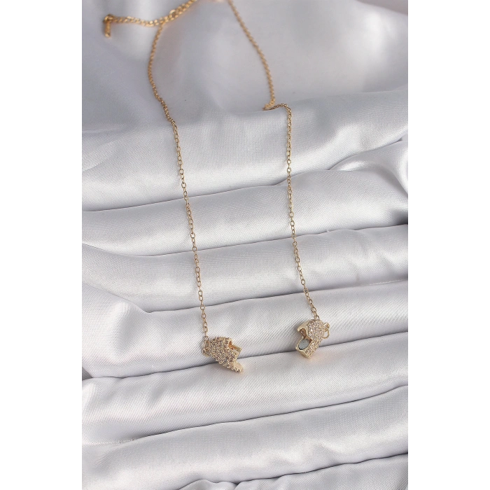 316L Çelik Gold Renk Zincir Zirkon Taşlı Mıknatıslı Kalp Model Kadın Kolye