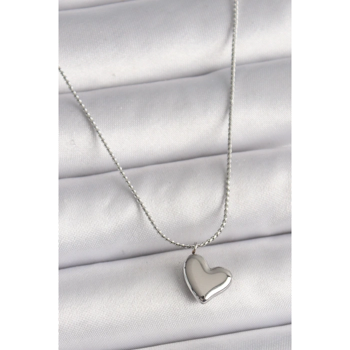 316L Çelik Gümüş Renk Zincir Kalp Figür Kadın Kolye
