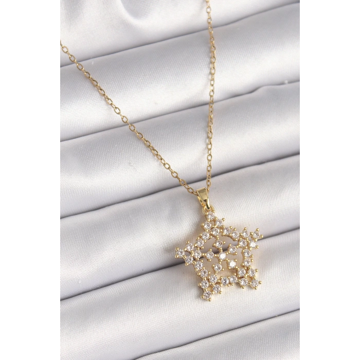 316L Çelik Gold Renk Zincir Zirkon Taşlı Kar Tanesi Model Kadın Kolye