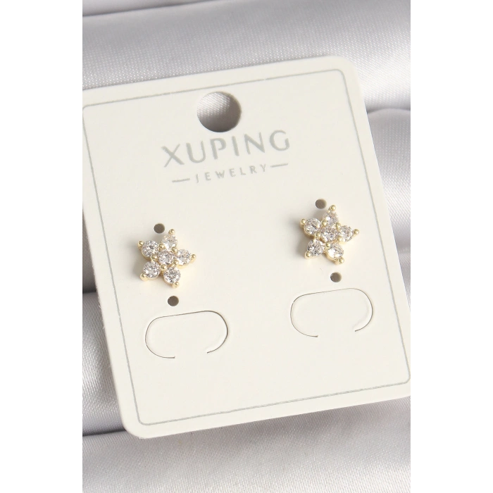 Pirinç Gold Renk Zirkon Taşlı Çiçek Model Xuping Kadın Küpe