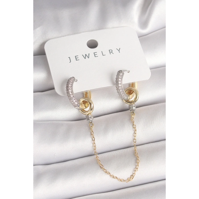 Pirinç Mix Renk Zirkon Taşlı Sallantı Zincir Model Kadın Küpe