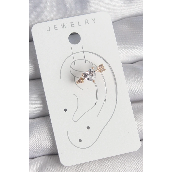 Pirinç Gold Renk Zirkon Taşlı Kalp Ok Model Kadın Kıkırdak Küpe