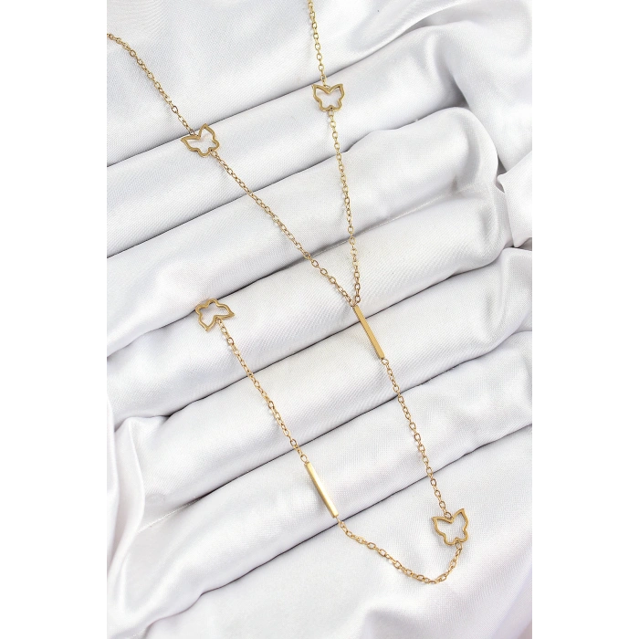 316L Çelik Kelebek Figürlü Y Model Gold Renk Kadın Kolye
