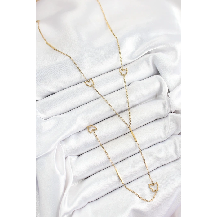 316L Çelik Kelebek Figürlü Y Model Gold Renk Kadın Kolye