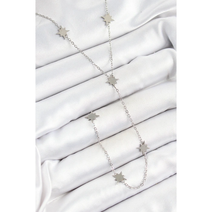 316L Çelik Kutup Yıldızı Figürlü Y Model Gümüş Renk Kadın Kolye