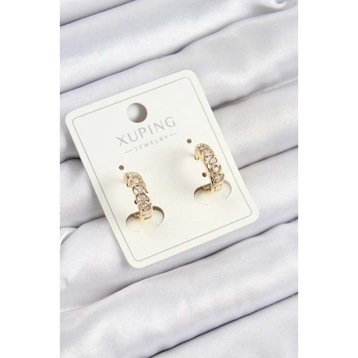 Xuping Zirkon Taşlı Ardışık Model Gold Renk Kadın Küpe