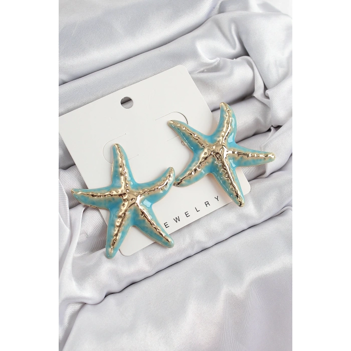 Pirinç Turkuaz Deniz Yıldızı Model Vintage Kadın Küpe