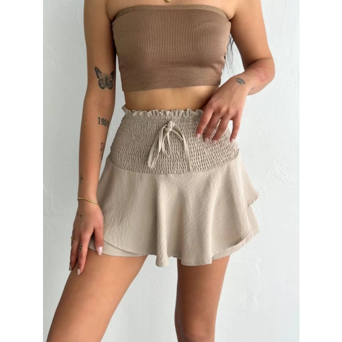 Ayrobin Şortlu Etek - Bej