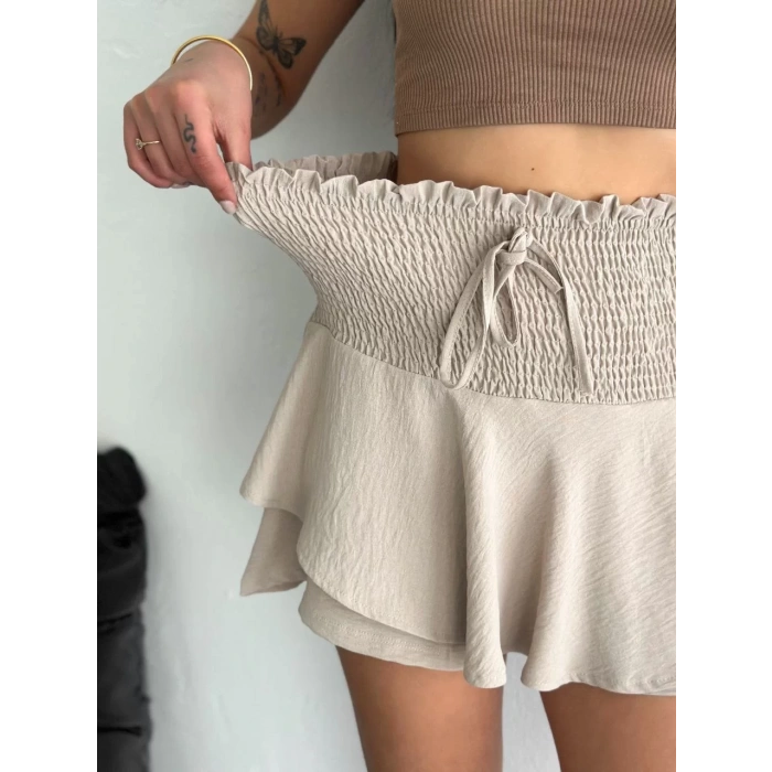 Ayrobin Şortlu Etek - Bej