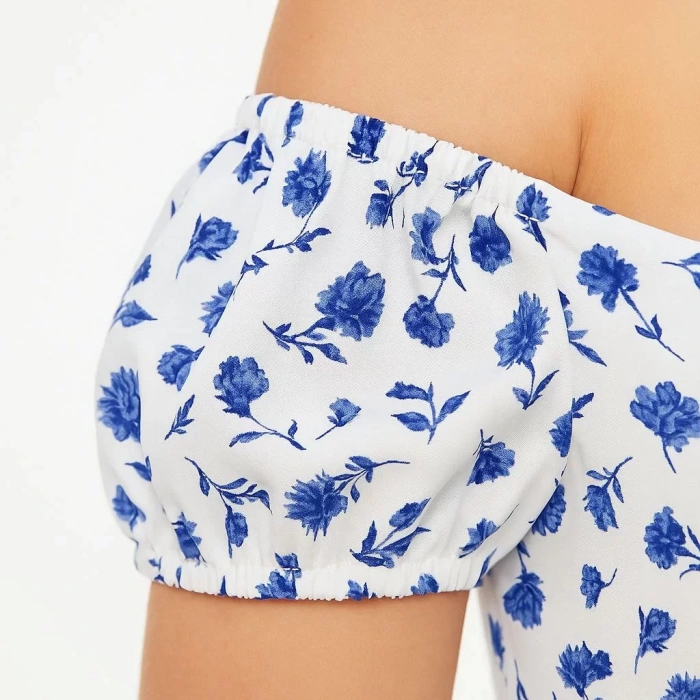 Bardot Omuzu Acık Çiçek Desenli Elbise - Desenli