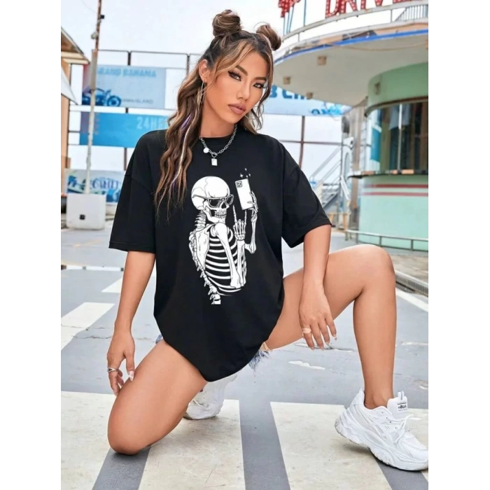 Baskılı Kadın T-shirt - Siyah