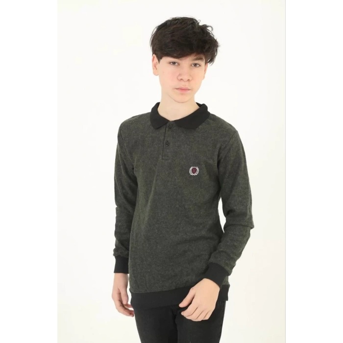 Çocuk Selanik Yaka Nakışlı Kazak - Haki