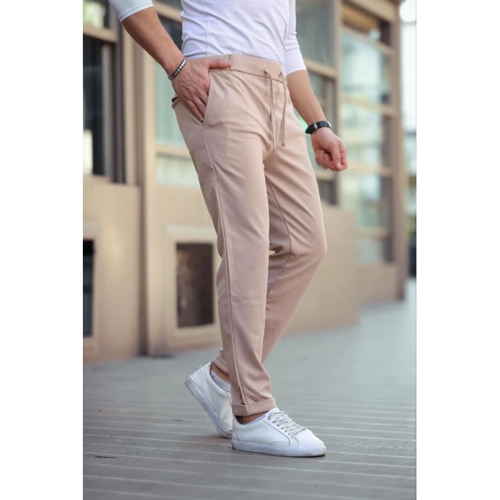 Erkek Diagonel Mikro dokulu Cepli Beli Lastilki Pantolon - Gri