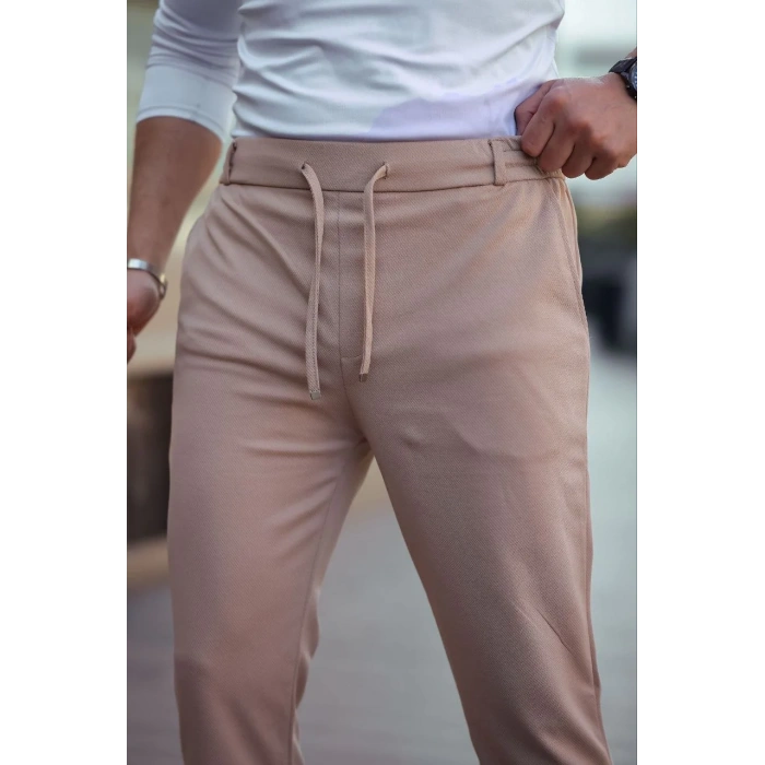 Erkek Diagonel Mikro dokulu Cepli Beli Lastilki Pantolon - Gri