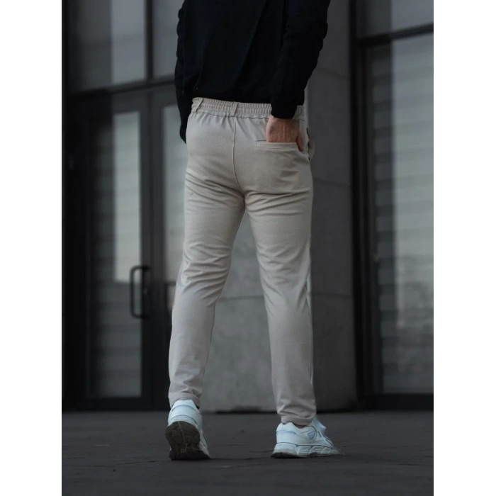 Erkek Diagonel Mikro dokulu Cepli Pantolon - Bej