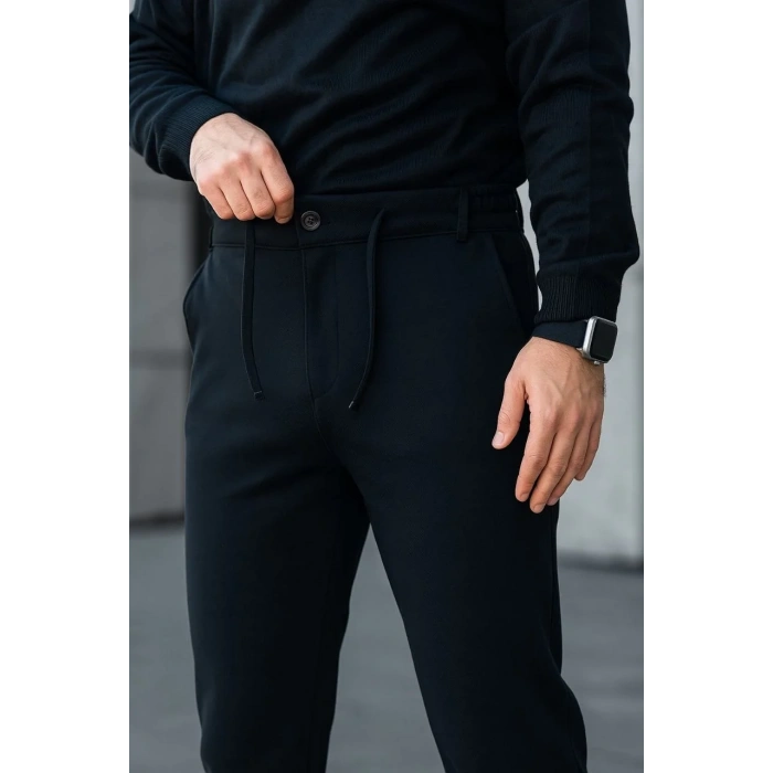 Erkek Diagonel Mikro dokulu Cepli Pantolon - Siyah