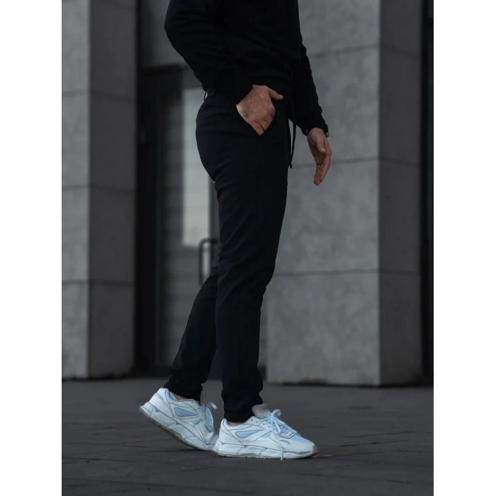 Erkek Diagonel Mikro dokulu Cepli Pantolon - Siyah