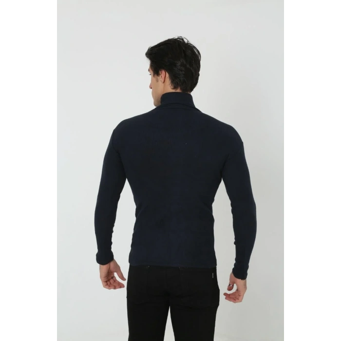 Erkek Kaşkorse Boğazlı Full Likralı Fitilli Body Kazak - Siyah