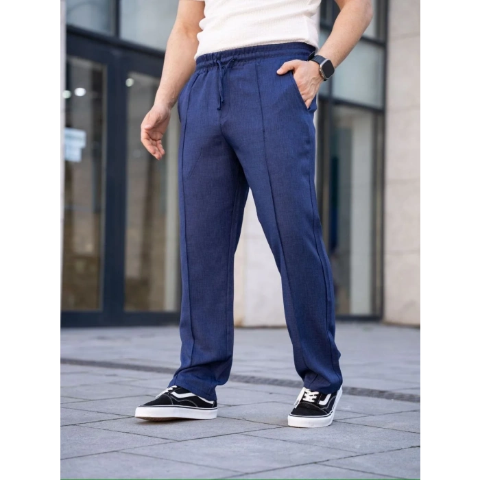 Erkek Keten Cepli Çıma Dikişli jogger Buggy Pantalon Rahat kalıp - Lacivert