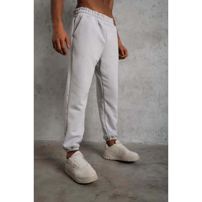 Erkek Üç İplik Alt Eşofman Lastikli - Gri