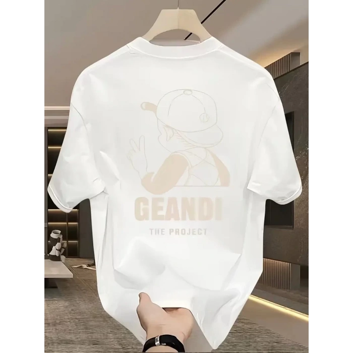 Geniş Kesim Pamuklu Tişört - GANDHI The Project Baskılı, Beyaz, Rahat Kesim, Kısa Kollu, Günlük Kıyafet, Her Gün Giyilebilecek Tişört- Beyaz