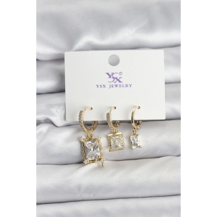 Gold Renk Zirkon Taşlı Kadın Küpe