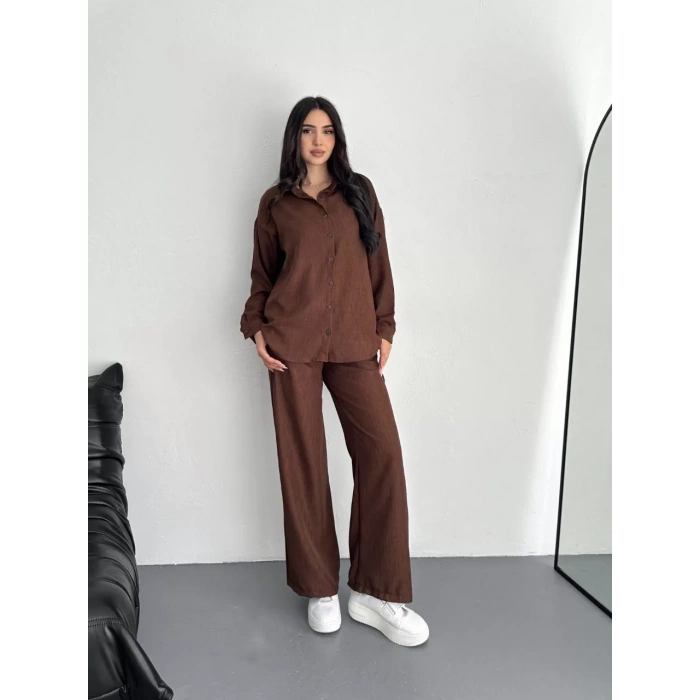 Gömlek Pantolon ikili Takım - Kahverengi