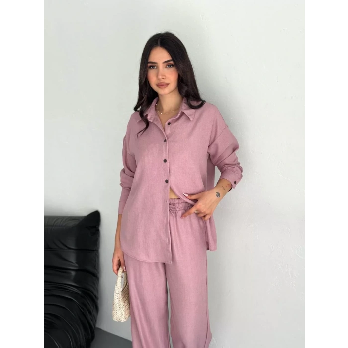 Gömlek Pantolon ikili Takım - Toz Pembe