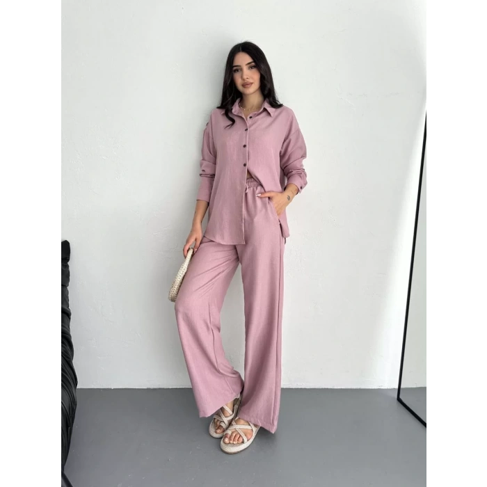 Gömlek Pantolon ikili Takım - Toz Pembe