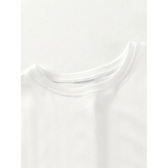 [Günlük T-Shirt] Hafif Kadın Günlük T-Shirt | Bol Kesim, Kısa Kollu, Yuvarlak Yaka, Eğlenceli Karikatür Ayı ve Umrumda Değil Baskı - Günlük Stil, İlkbahar/Yaz- Beyaz