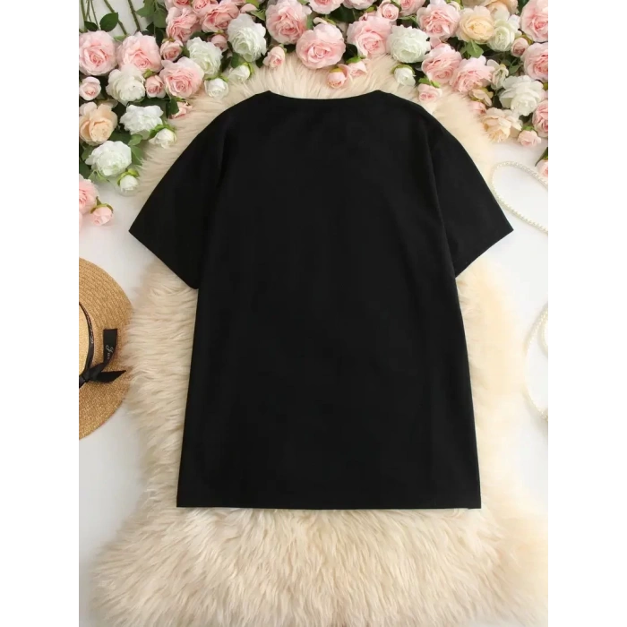 Kadın Beyaz Ive Got Your Back Grafik Tişört - Eğlenceli Çubuk Tasarımlı Oversize Günlük Kısa Kollu Tişört, Polyester Örgü, Yuvarlak Yaka, İlkbahar ve Yaz için Mükemmel, Günlük Giyim Tişört | Eğlenceli Tasarım | Polyester Kumaş- Siyah