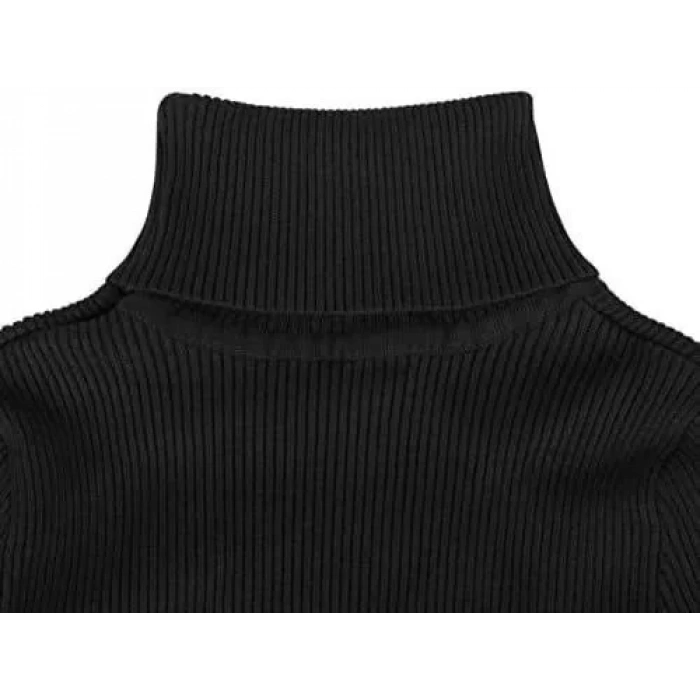 Kadın Boğazlı Triko Elbise – Uzun Fitilli Esnek Dokuma, Tam Kalıp, Kışlık & Baharlık Şık Rahat Stil, 130 cm Midi Boy Elbise - Siyah