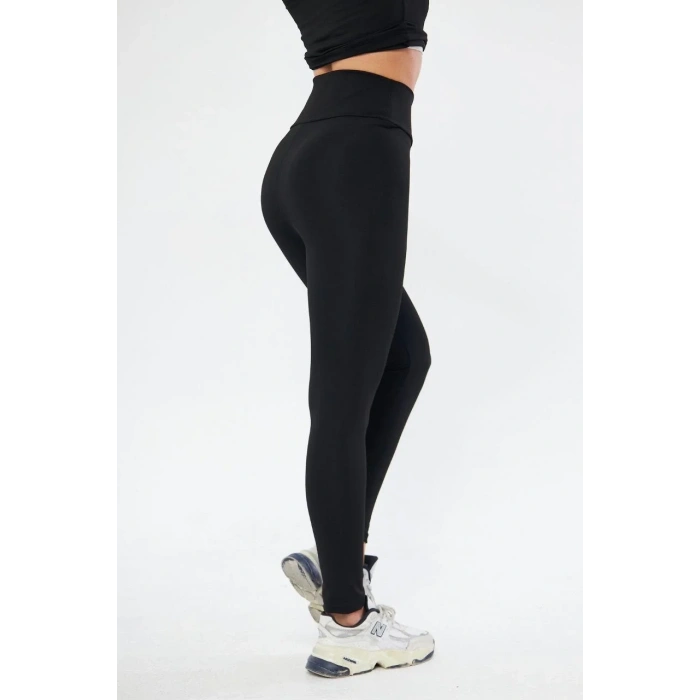 Kadın Kışlık Yüksek Bel Toparlayicı ve Sıkılaştırıcı Likralı Şardonlu Tayt - Siyah