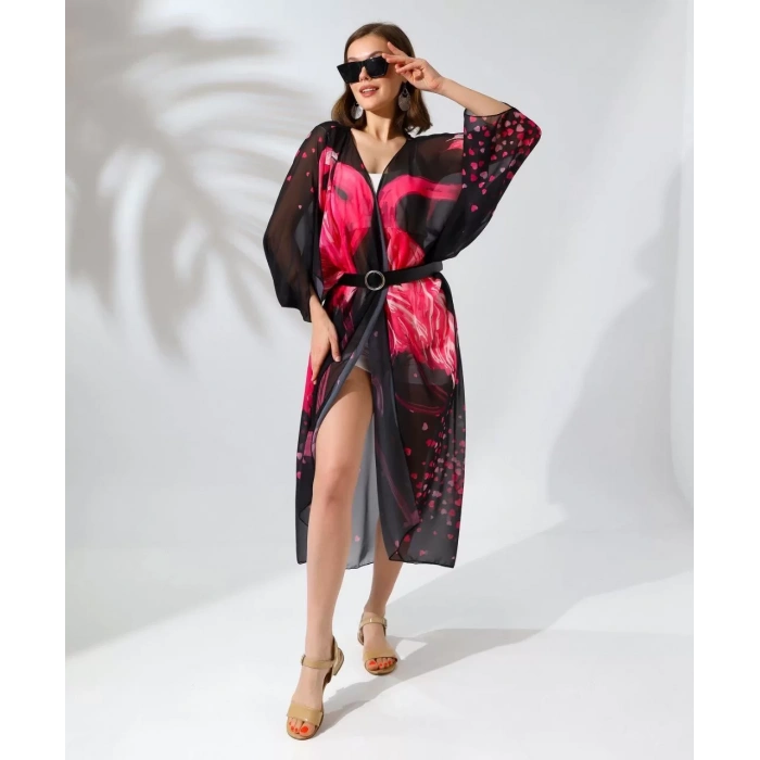 Kadın Rahat Kesim Şifon Kimono - Siyah