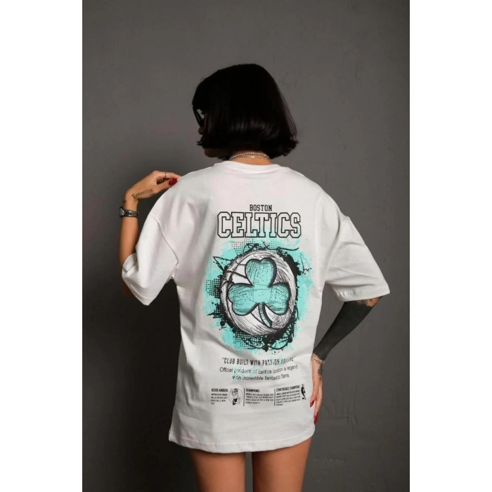 Kadın Sırt Baskılı T-shirt - Beyaz