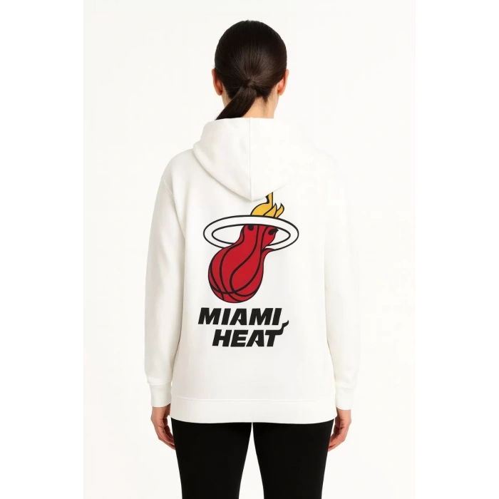 Kadın Üç İplik Kapüşonlu Ön ve Arka Baskılı SweatShirt hoodie - Beyaz