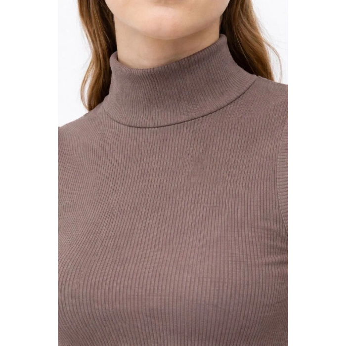 Kadın Yarım Balıkçı Yaka Fitilli Kaşkorse Atlet Basic Şık Bluz Badi - Kahverengi