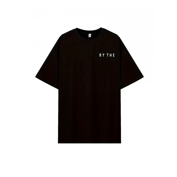 Kadınlar İçin Geniş Kesim Tişört - Kısa Kollu, Bol Kesim, Manzaralı Okyanus Baskı, Günlük Yazlık Üst, Siyah- Siyah