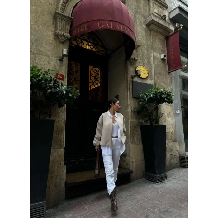 Kaşe Kaşmir Fermuarlı CEKET - Bej