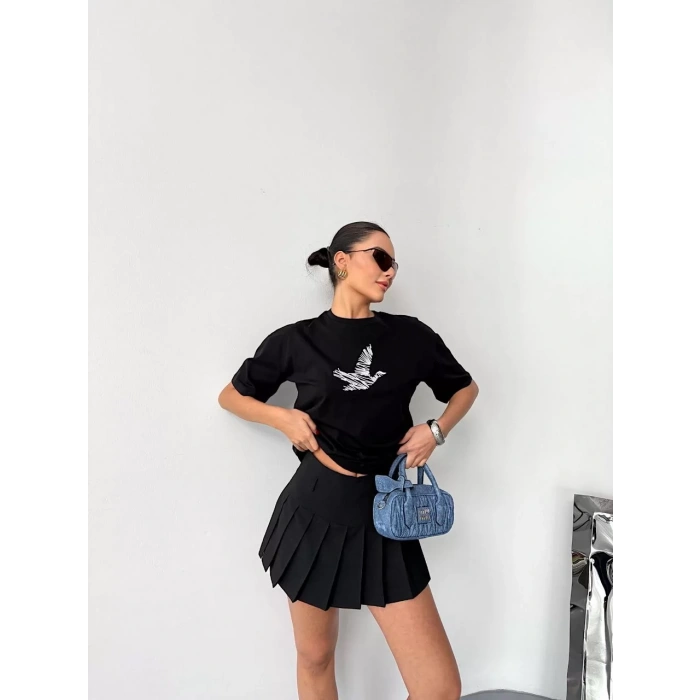 Kısa Kol Baskılı T-shirt - Siyah