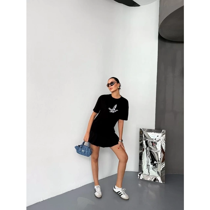 Kısa Kol Baskılı T-shirt - Siyah