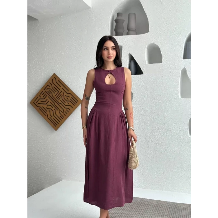 Kolsuz Uzun Kabardin Elbise - Bordo