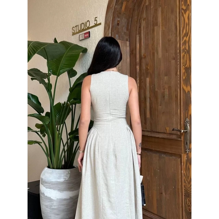 Kolsuz Uzun Kabardin Elbise - Gri