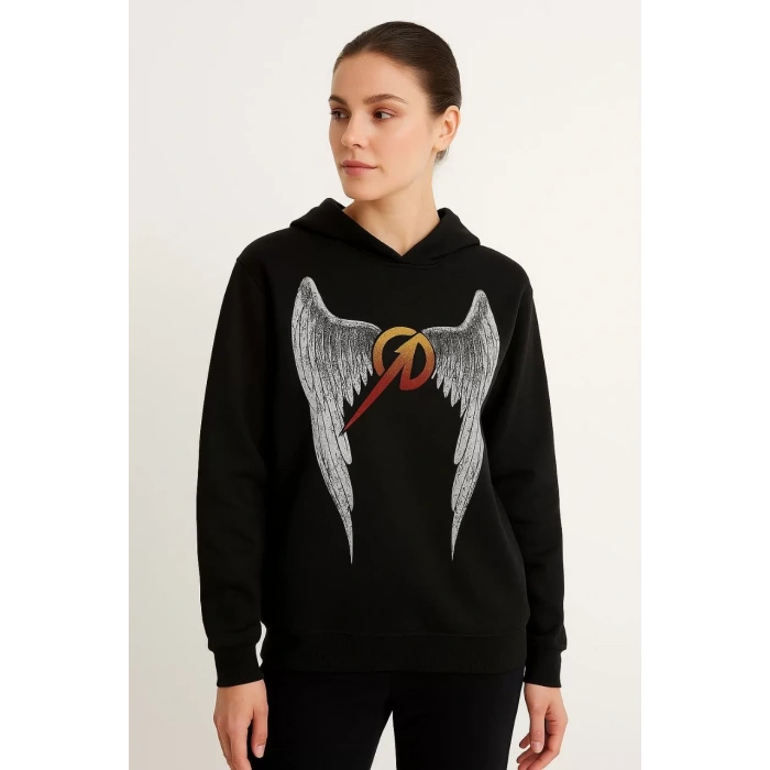 Metallica İki İplik Kapüşonlu Ön ve Arka Baskılı hoodie - Siyah