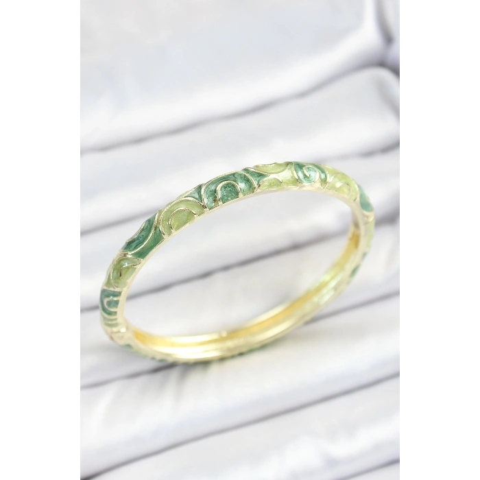 Mineli Pirinç Yeşil Sarmal Desenli Gold Renk Kadın Kelepçe