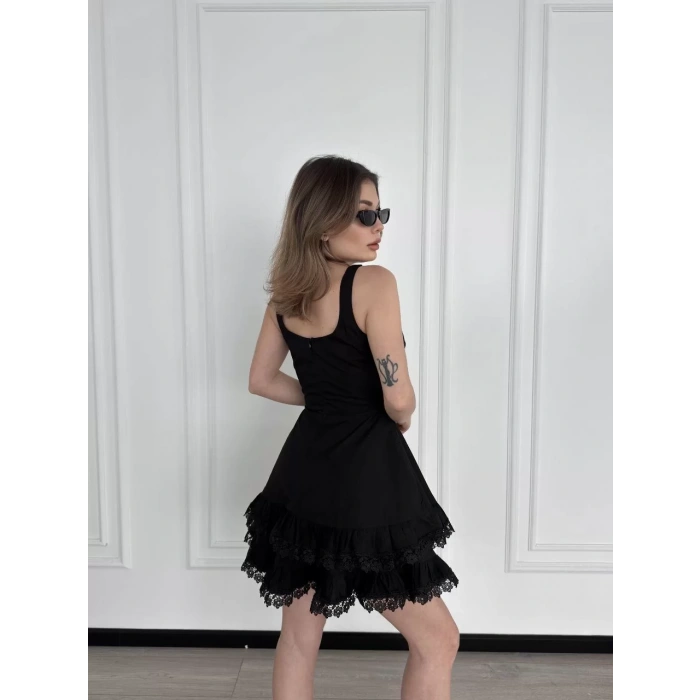 Mini Askılı Elbise - Siyah